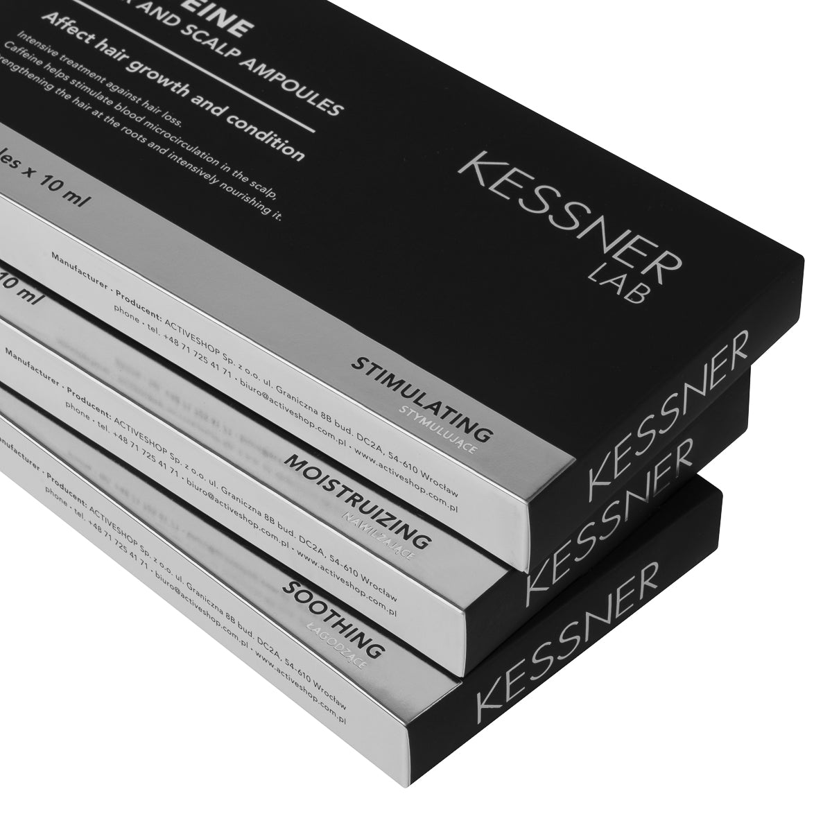 Set of Kessner Lab ampoules: Prebiotic, Moisturising, Caffeine