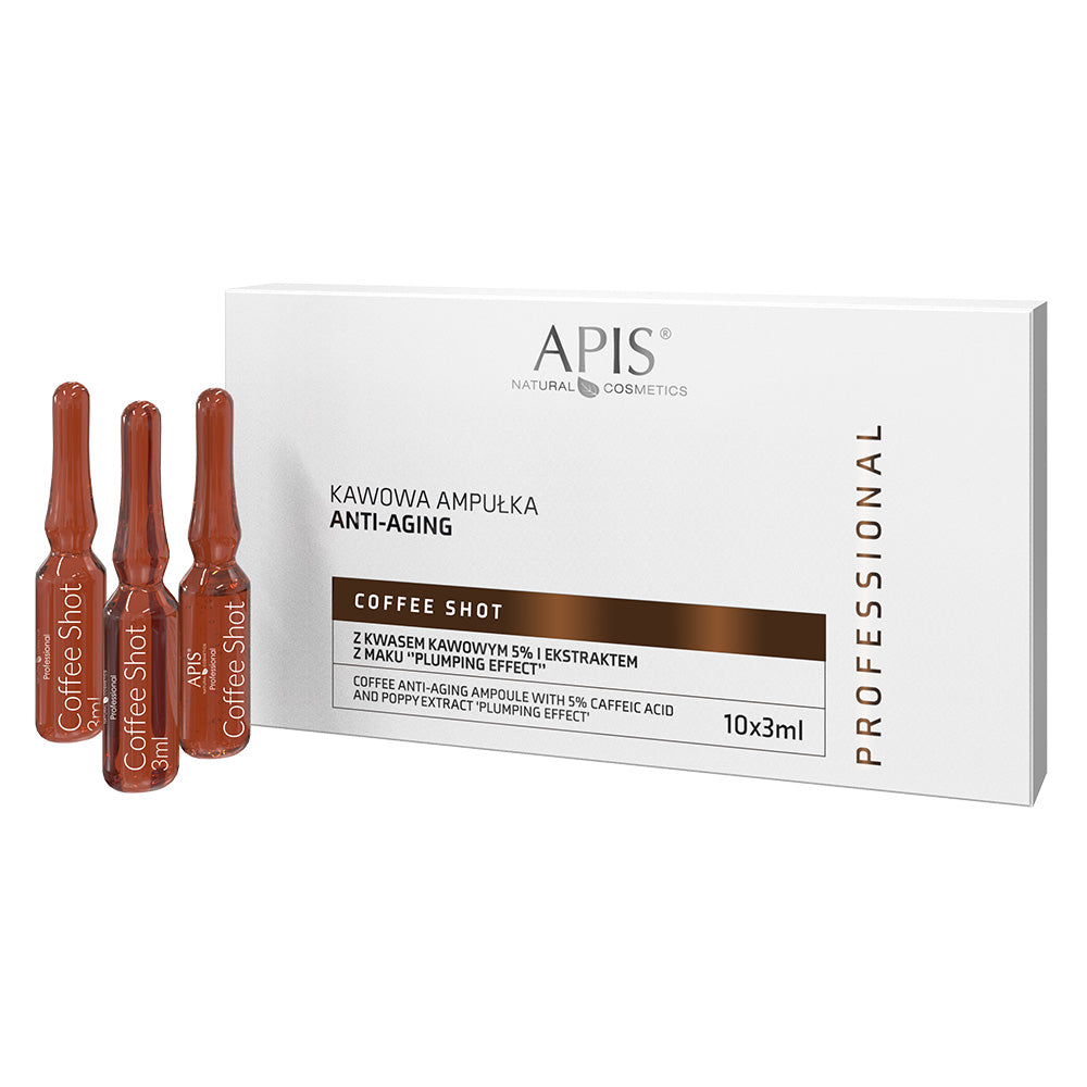 Apis coffee shot öregedésgátló ampulla kávésavval és mákkivonattal, "élénkítő hatás" 10x 3,5 ml